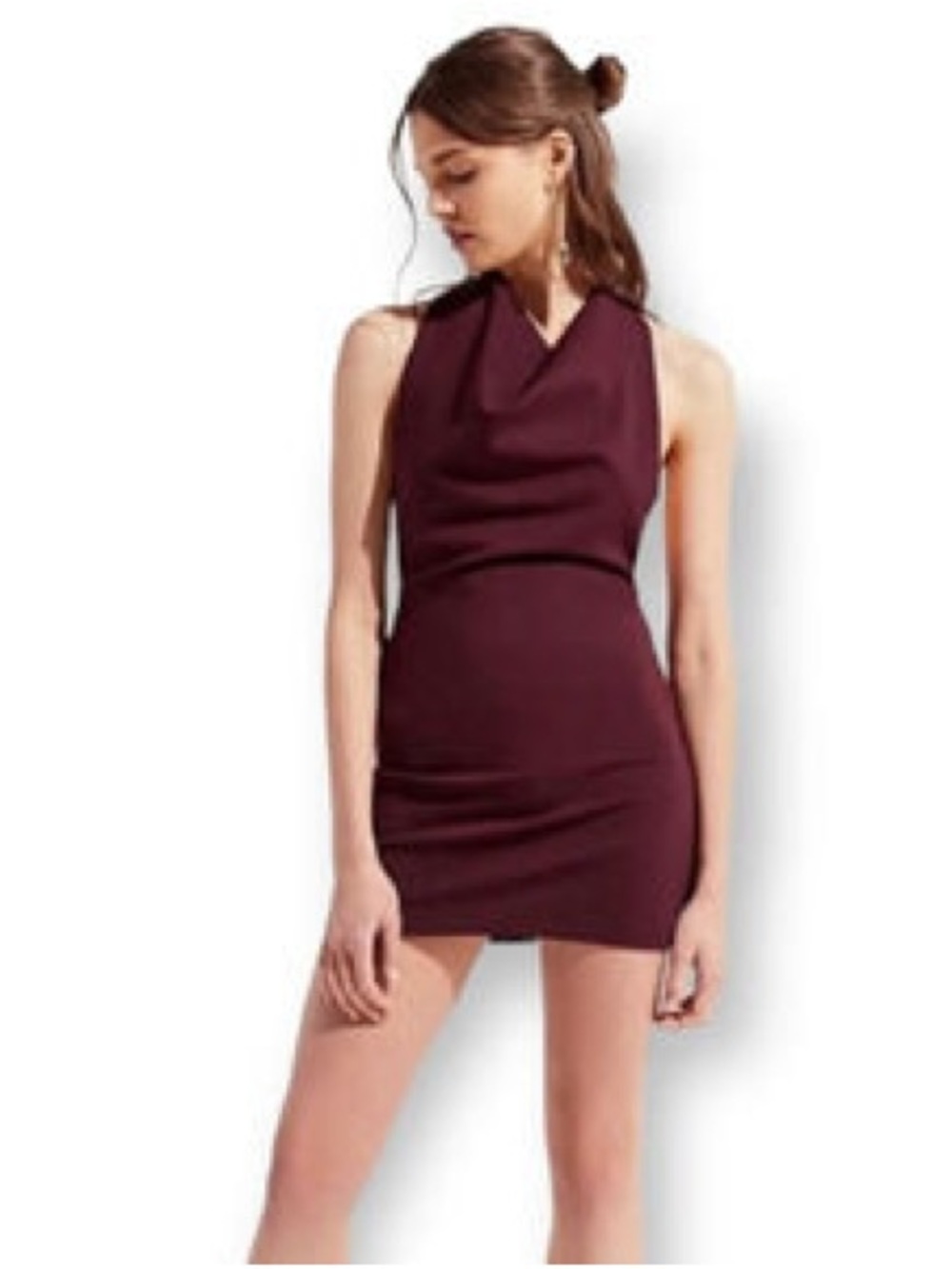 Urban Outfitters Carrie Cowl Halter Mini Dress in Burgundy